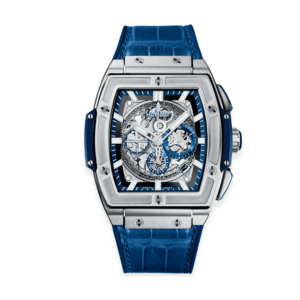 Hublot Spirit of Big Bang Titanium Blue Skeleton Dial & Leather Strap Watch.