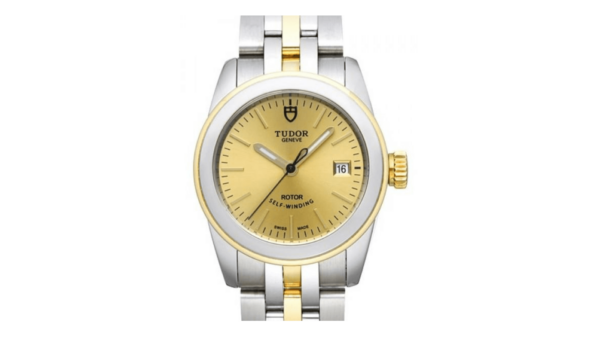 Replica Tudor Glamour Date Champagne Dial Yellow Gold Strap Ladies Watch 51003-1