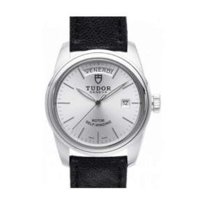 Replica Tudor Glamour Date Day Silver Dial Leather Strap Mens Watch 56000-5