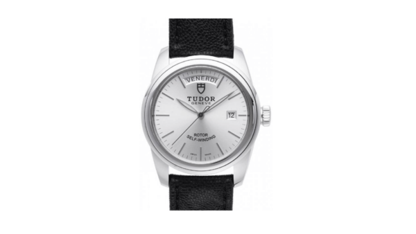 Replica Tudor Glamour Date Day Silver Dial Leather Strap Mens Watch 56000-5