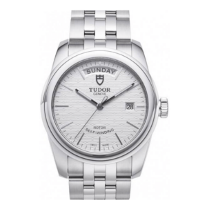 Replica Tudor Glamour Date Day Silver Dial Steel Strap Mens Watch 56000-6