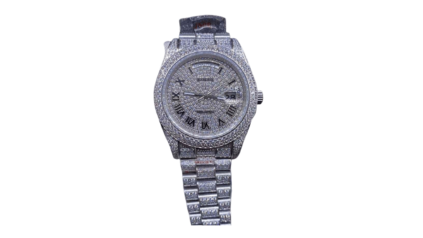 High Quality Replica Iced Out Moissanite Rolex DayDate Full Iced Silver Case