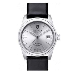 Replica Tudor Glamour Date Silver Dial Leather Strap Ladies Watch 55000-1