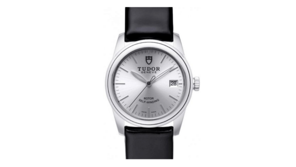 Replica Tudor Glamour Date Silver Dial Leather Strap Ladies Watch 55000-1