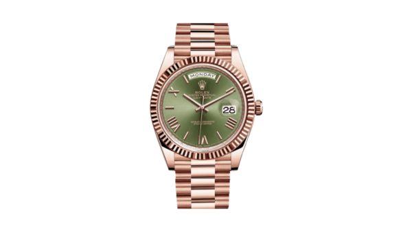 Rolex-Day-Date-40-President-Rose-Goldfluted-Bezel-Olive-Green-Dial