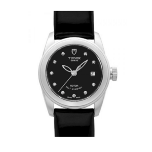 Replica Tudor Glamour Date Black Dial Calfskin Strap Ladies Watch 51000-6